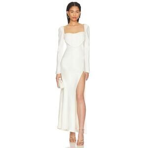 LPA Iris Corset Maxi Dress *BROKEN ZIP Ivory Satin Cut Out‎ Long Sleeve Sz S